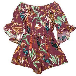 Express Tropical Off Shoulder Ruffle Rompe…